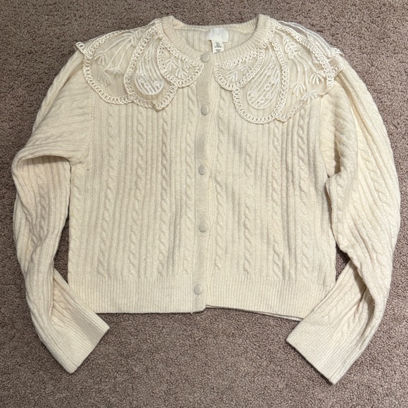 H&M Sweaters - H&M Cream Cable Knit Cardigan with Lace Detail